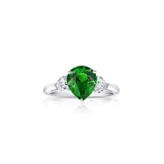 Contemporary Platinum Garnet Tsavorite & Diamond Ring front