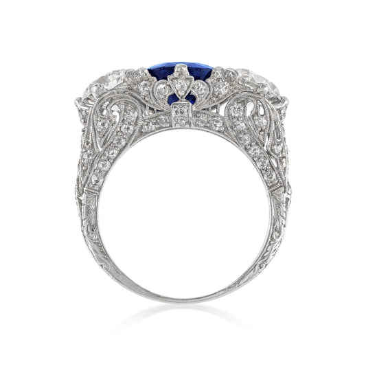 Art Deco Platinum Sapphire & Diamond Ring side view