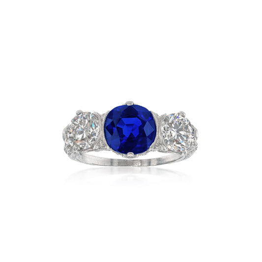 Art Deco Platinum Sapphire & Diamond Ring front view