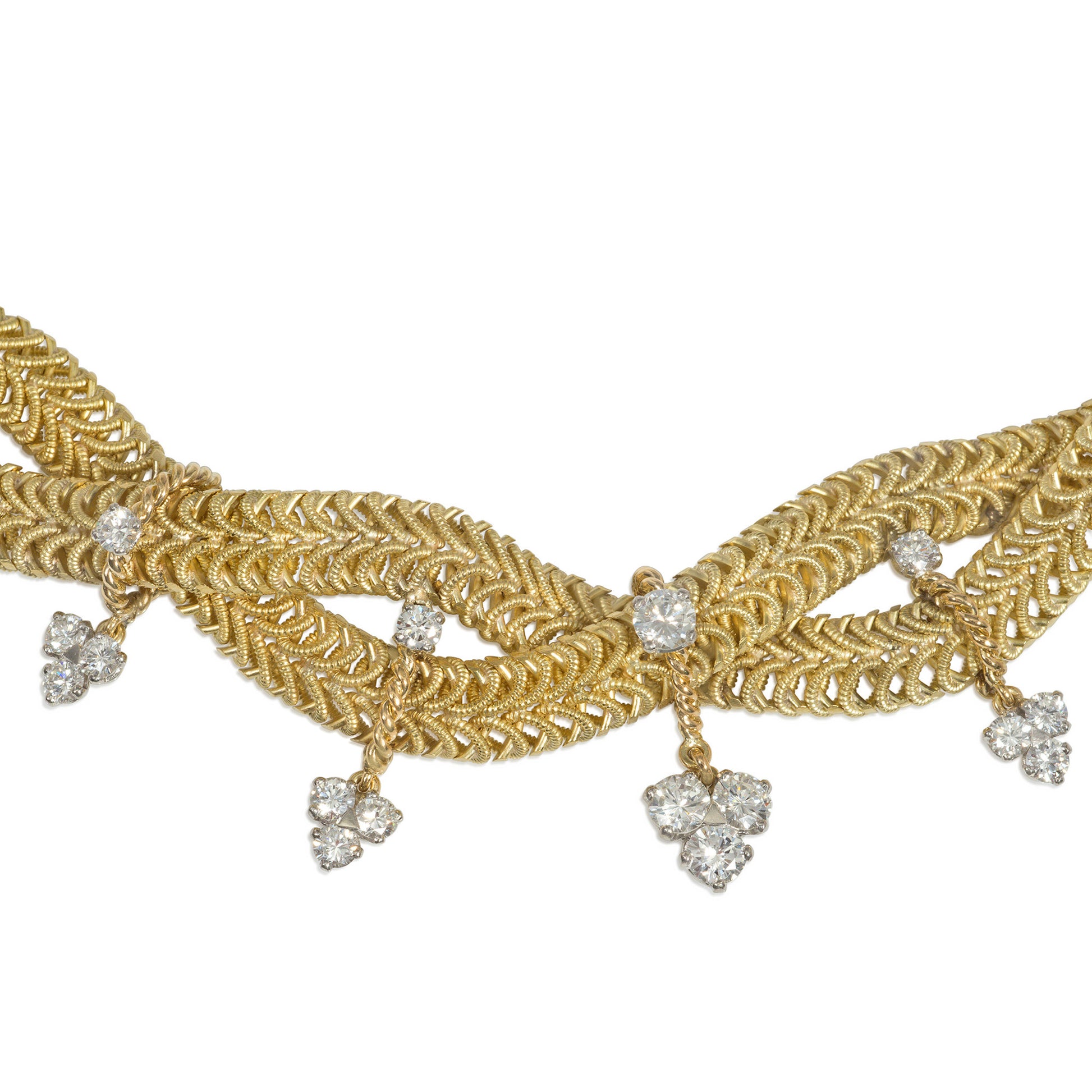 Marchak Paris 1960s Platinum & 18KT Yellow Gold Diamond Necklace close-up details