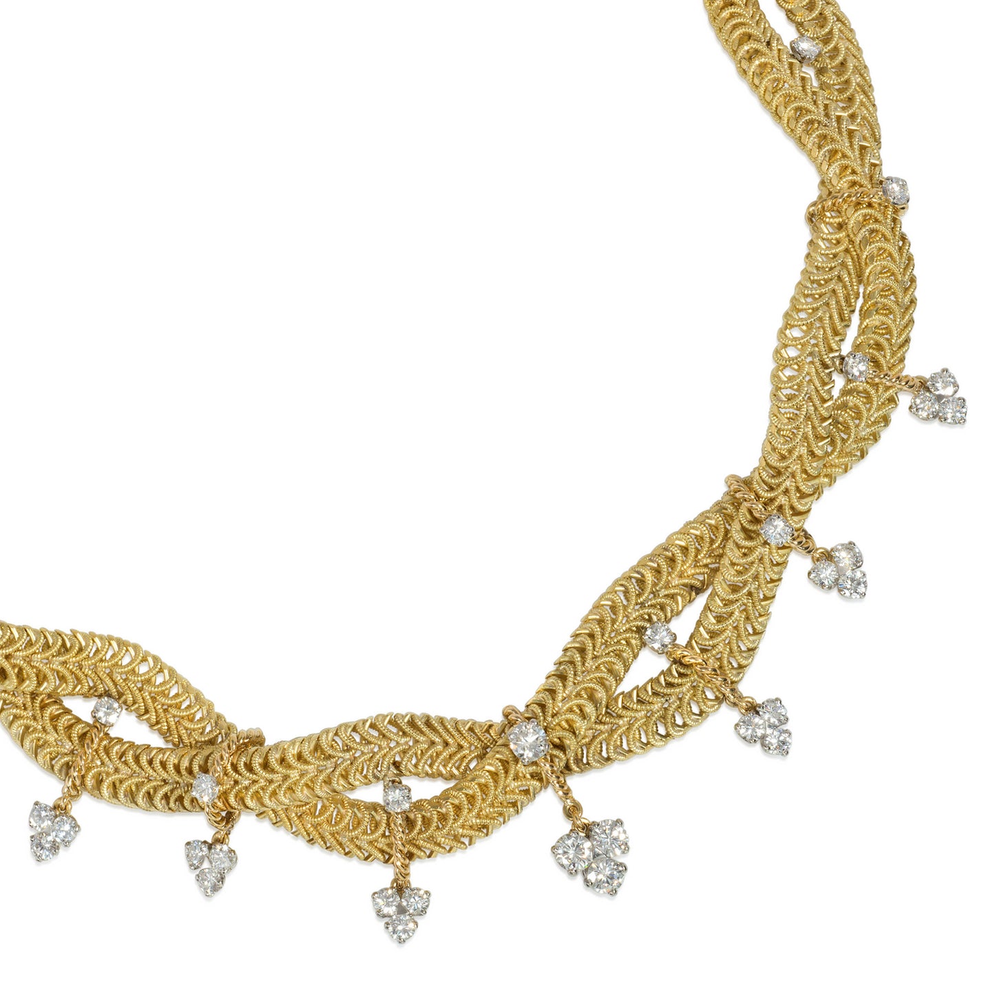 Marchak Paris 1960s Platinum & 18KT Yellow Gold Diamond Necklace close-up details