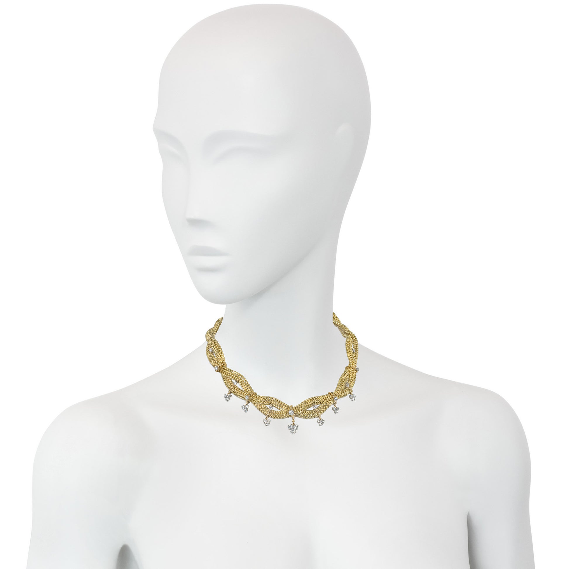 Marchak Paris 1960s Platinum & 18KT Yellow Gold Diamond Necklace on neck