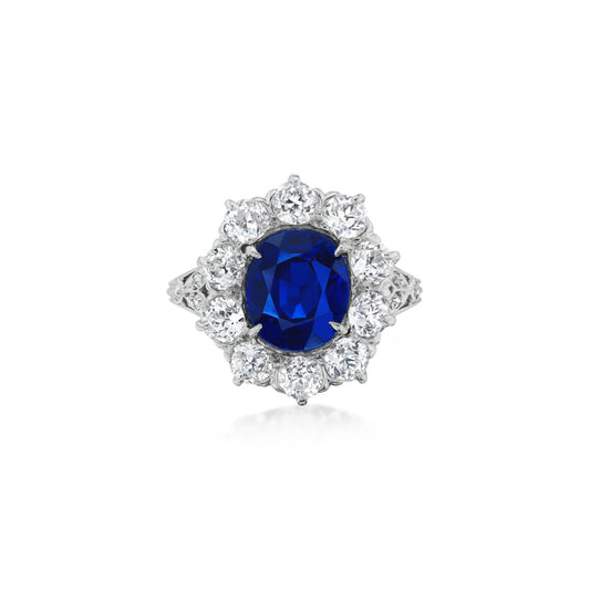 Post-1980s Platinum Sapphire & Diamond Ring front