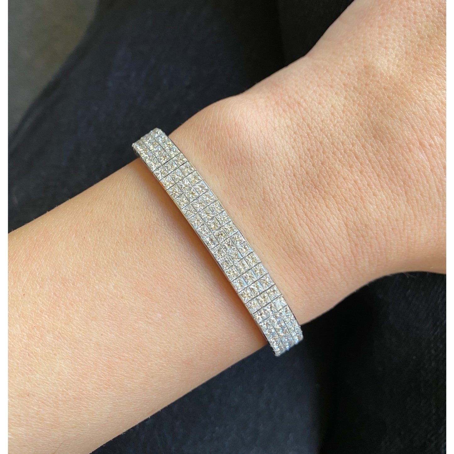 Ambar Gems Post-1980s 18KT White Gold Diamond Bracelet on wrist