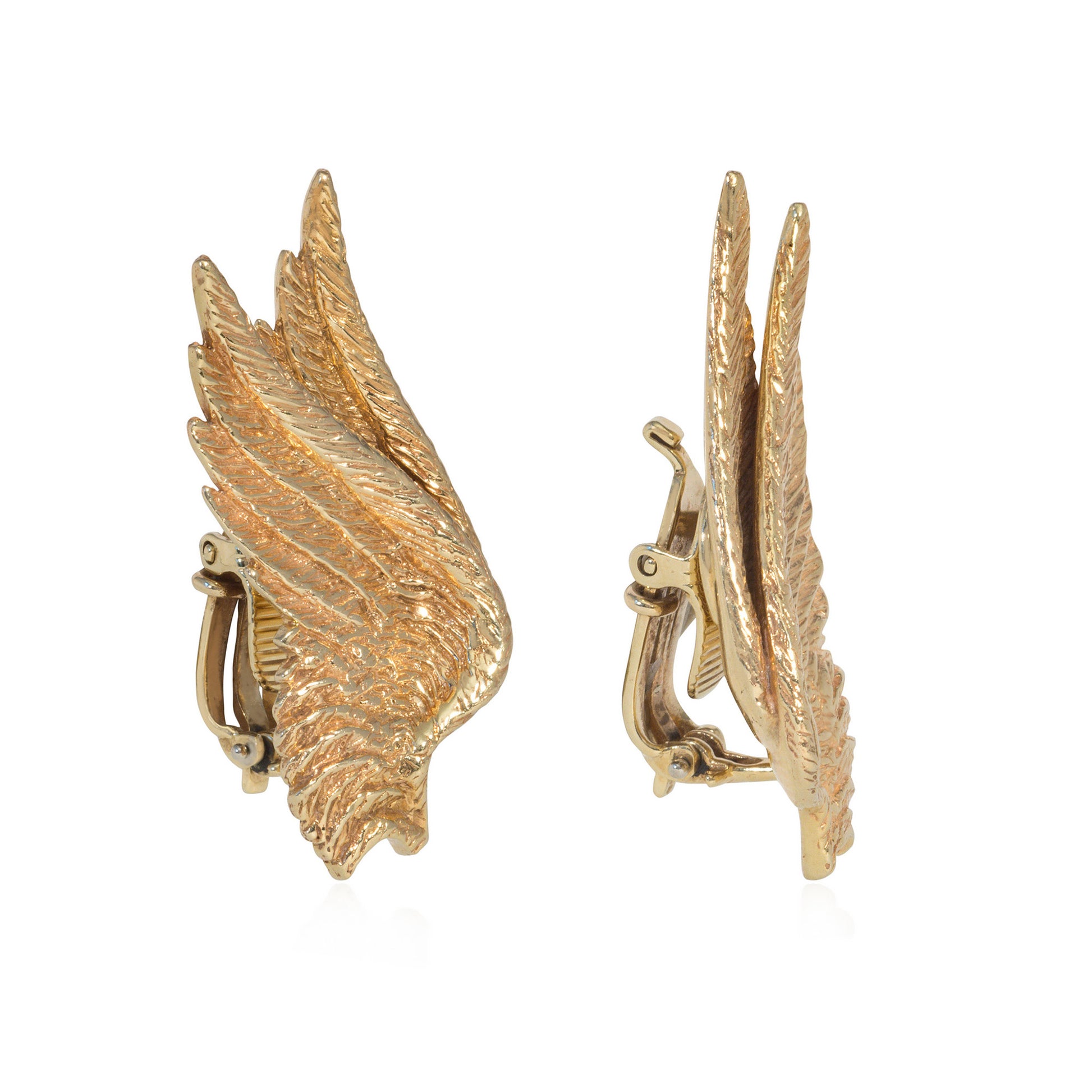 1950s 14KT Yellow Gold Angel Wing Earrings side