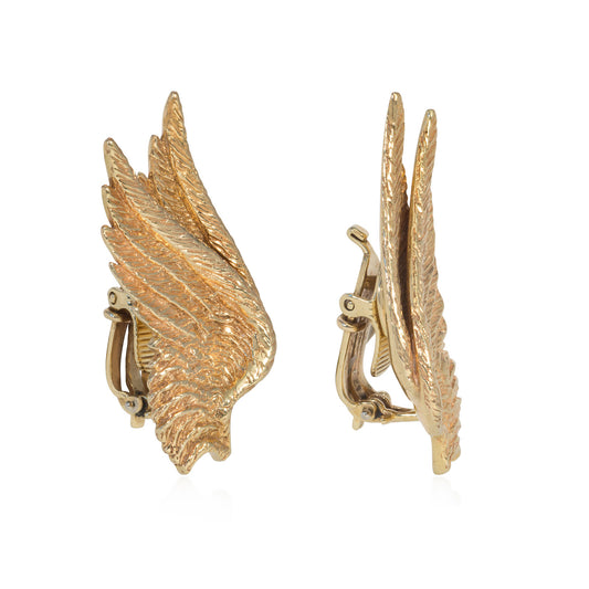 Tiffany & Co. & Cartier NY 1950s 14KT Yellow Gold Angel Wing Earrings side