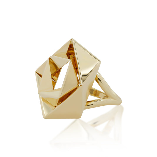1980s 18KT Yellow Gold "Origami" Bracelet & Ring Set ring side
