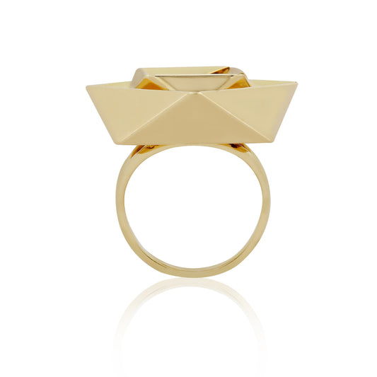 1980s 18KT Yellow Gold "Origami" Bracelet & Ring Set ring profile
