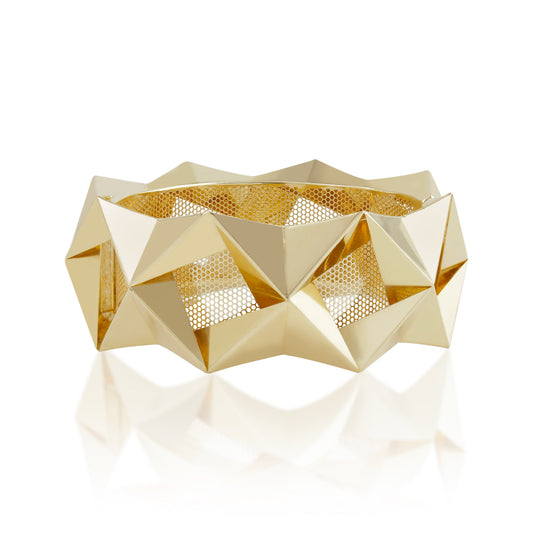 1980s 18KT Yellow Gold "Origami" Bracelet & Ring Set bracelet front
