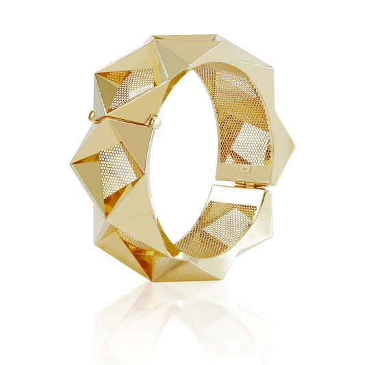 1980s 18KT Yellow Gold "Origami" Bracelet & Ring Set bracelet side