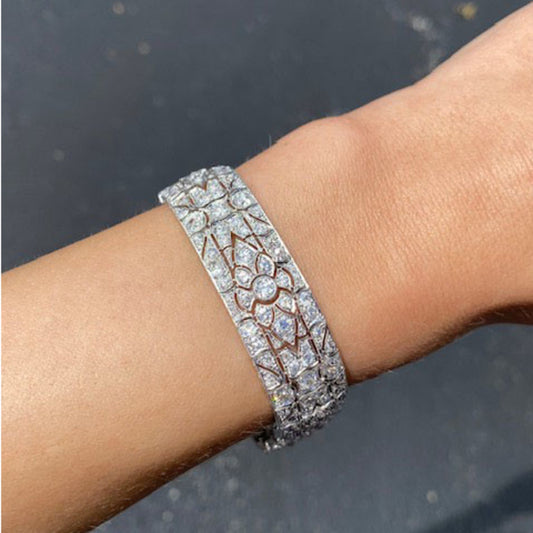 Art Deco Platinum Diamond Bracelet on wrist
