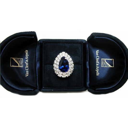 Van Cleef & Arpels Post-1980s Platinum Sapphire & Diamond Ring in box