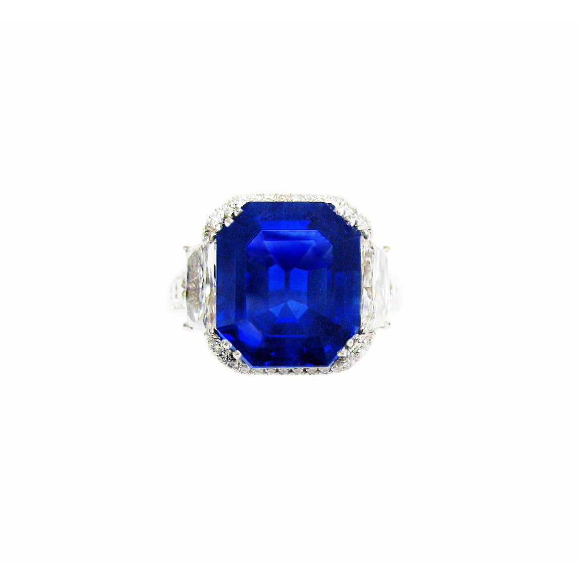 Post-1980s Platinum Kashmir Sapphire & Diamond Ring front