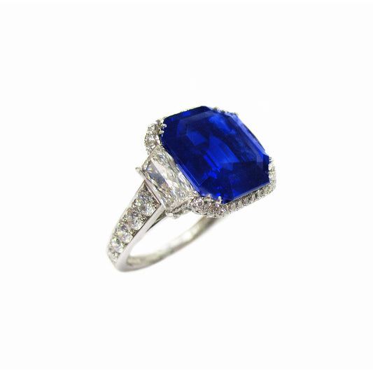 Post-1980s Platinum Kashmir Sapphire & Diamond Ring side