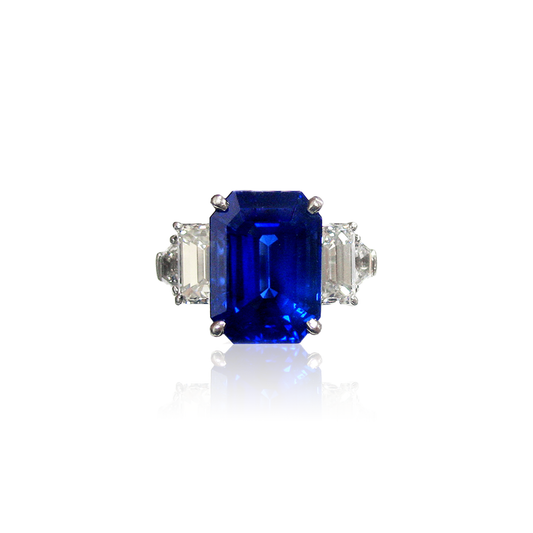 Post-1980s Platinum Sapphire & Diamond Ring front