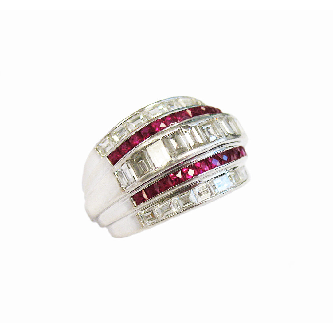 1950s Platinum Diamond & Ruby Ring side