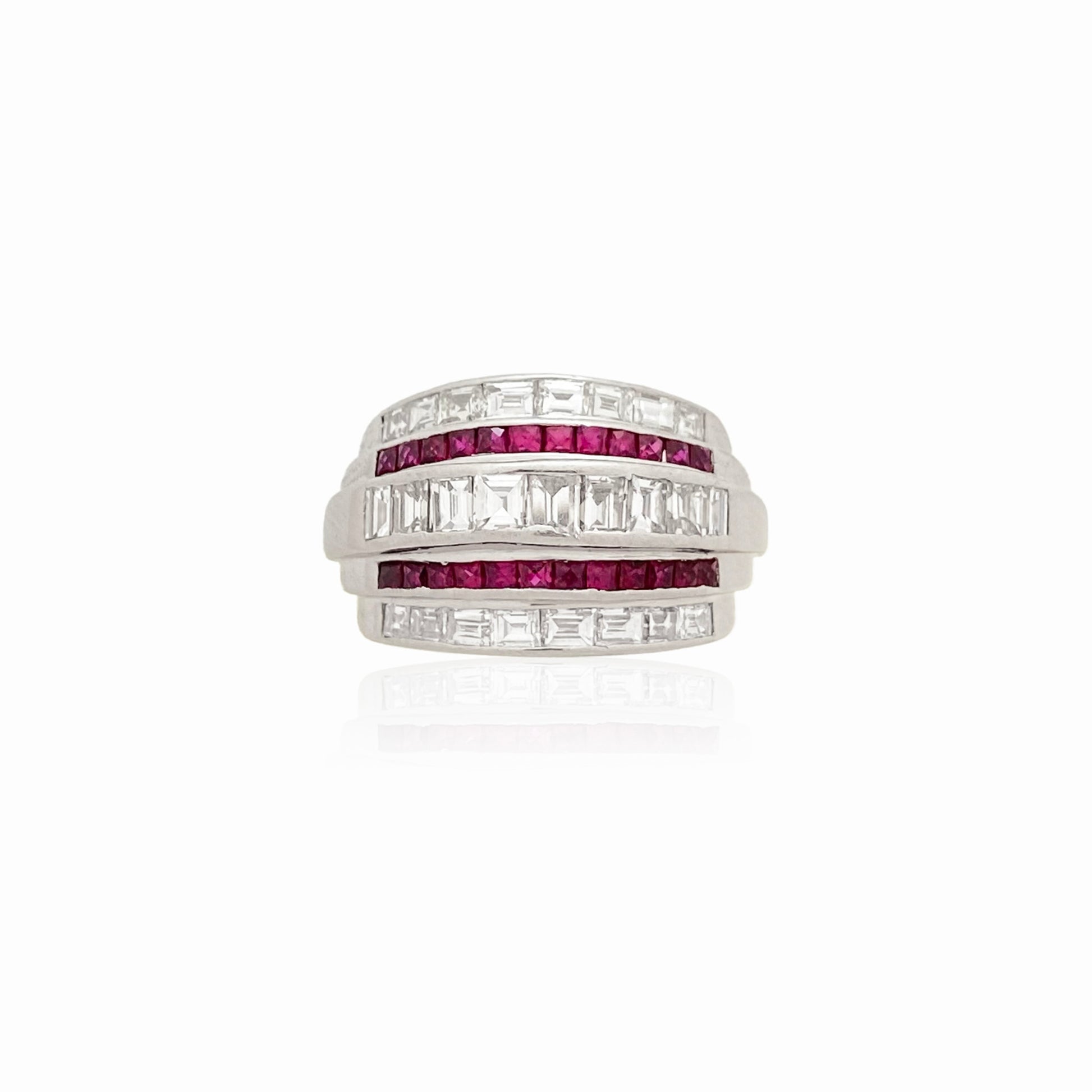 1950s Platinum Diamond & Ruby Ring front