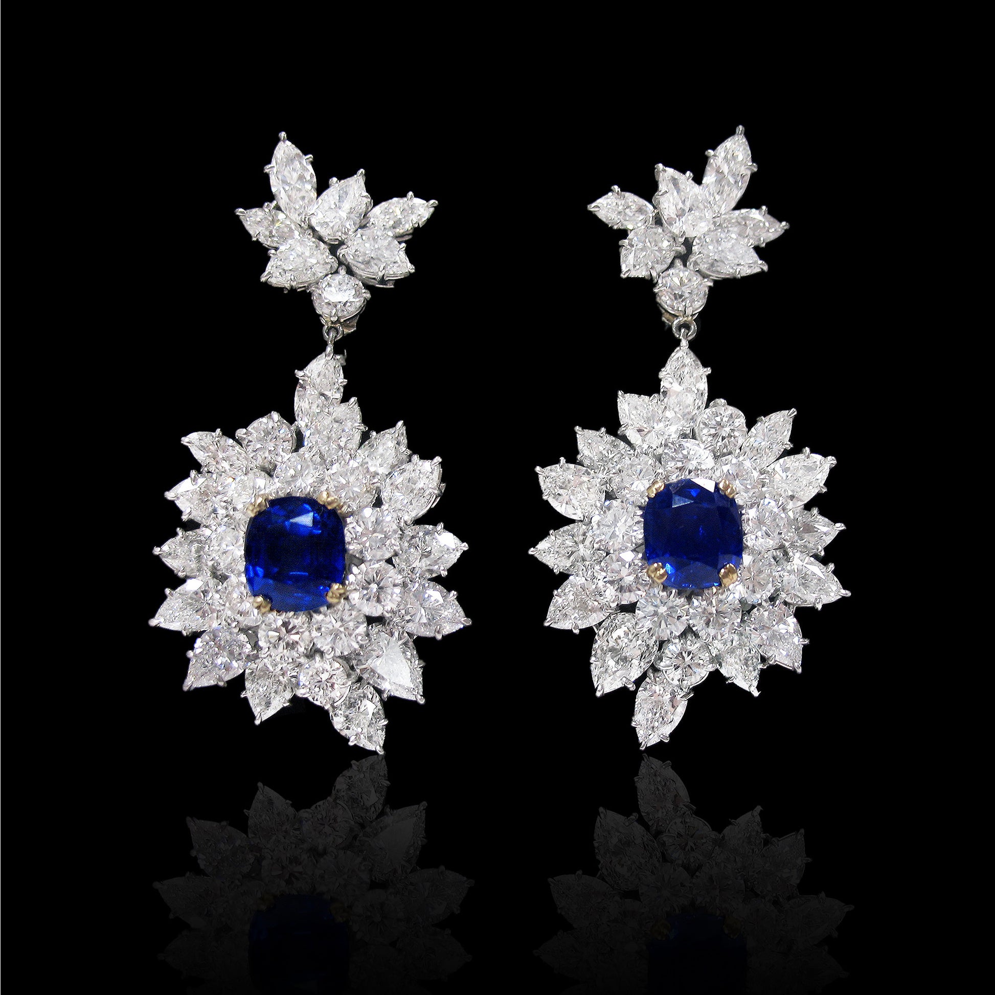 Harry Winston 1960s Platinum & 18KT Yellow Gold Sapphire & Diamond Earrings front