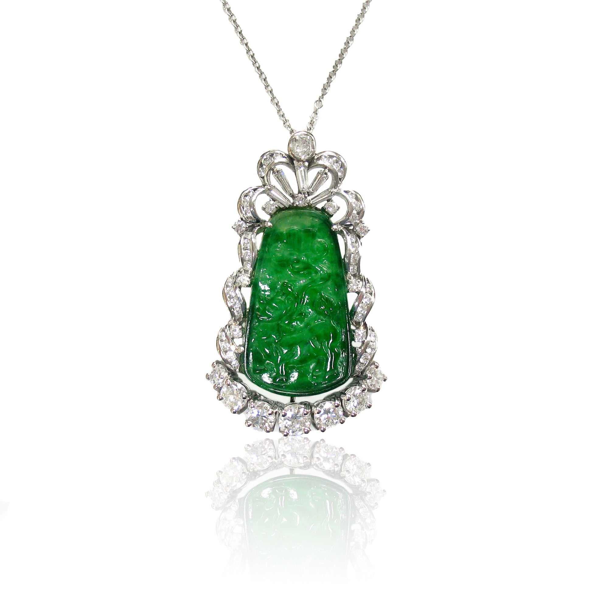 1950s Platinum & White Gold Jade & Diamond Necklace front