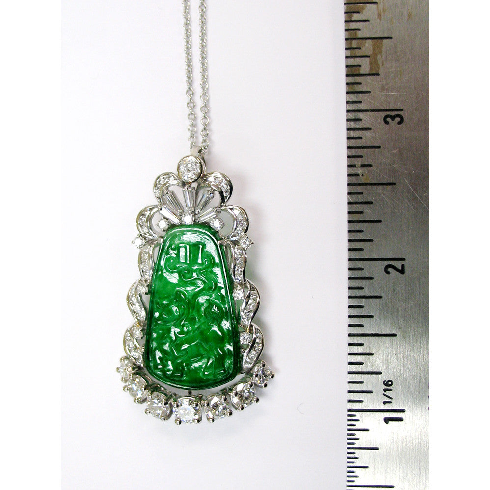 1950s Platinum & White Gold Jade & Diamond Necklace front