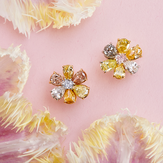 Post-1980s 18KT Yellow Gold Natural Colored Diamond Earrings front