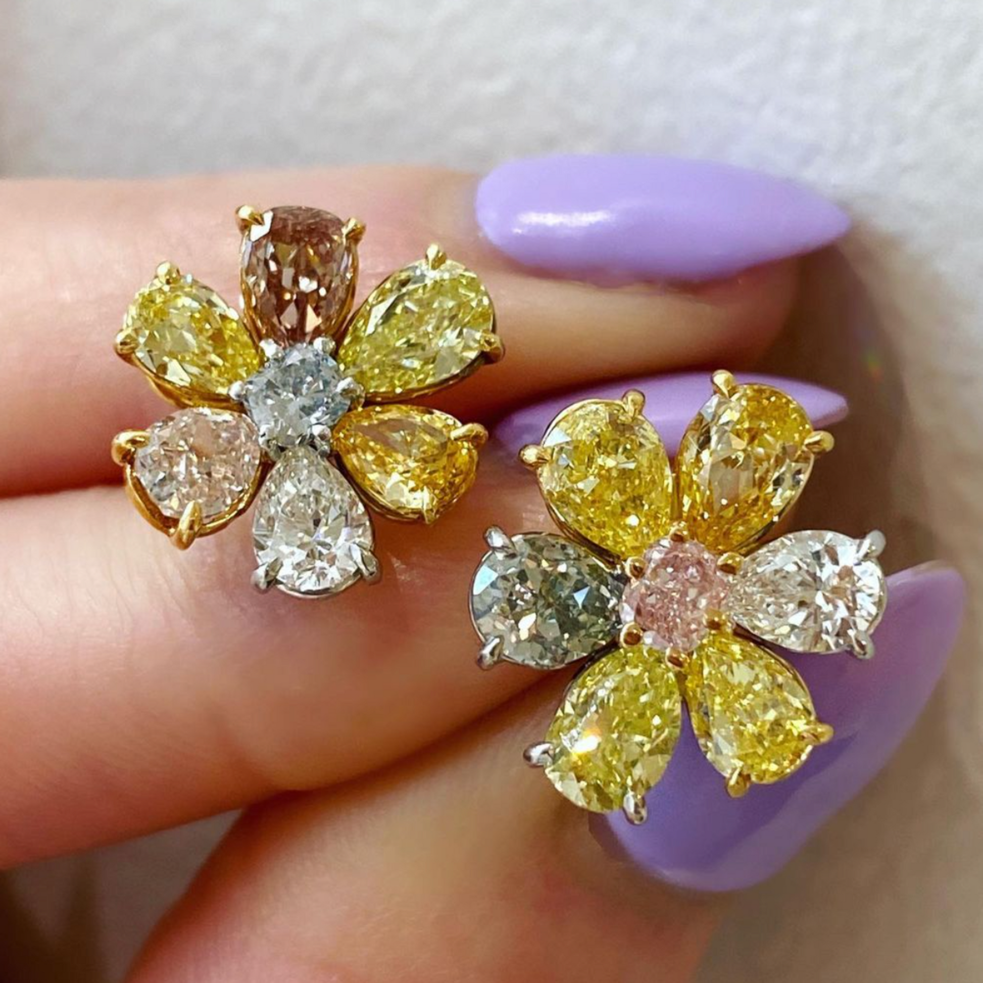 Post-1980s 18KT Yellow Gold Natural Colored Diamond Earrings front