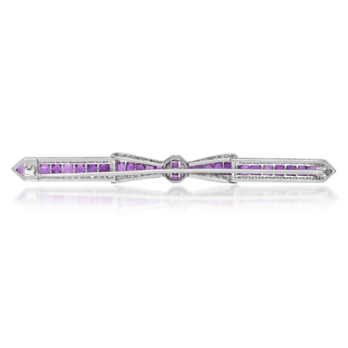 Art Deco Platinum Diamond & Amethyst Brooch back