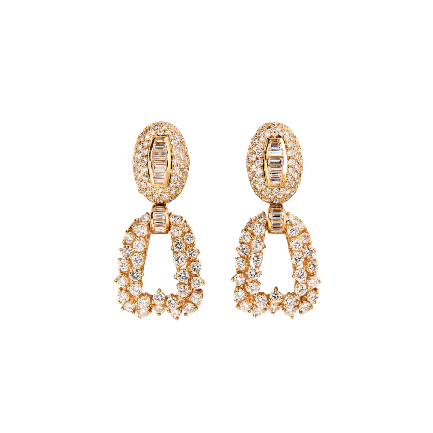 Boucheron French 1970s 18KT Yellow Gold Diamond Earrings front