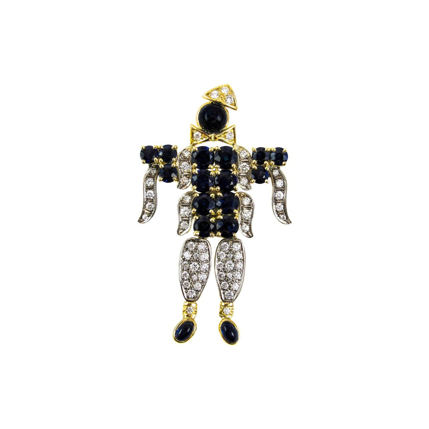 Rive Gauche Jewelry 1970s 18KT Yellow Gold Sapphire Harlequin Pendant front