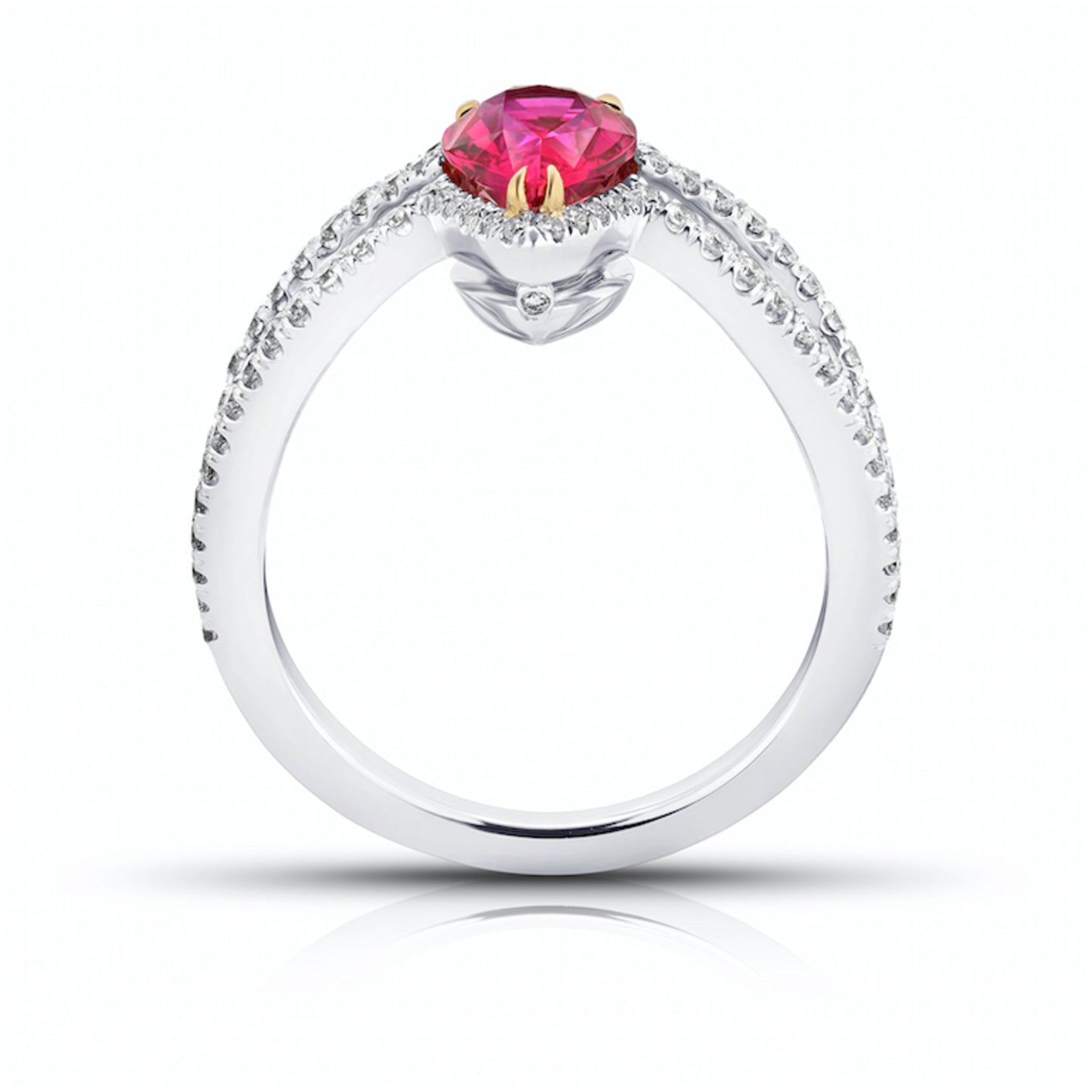 Contemporary Platinum & 18KT Yellow Gold Ruby & Diamond Ring profile