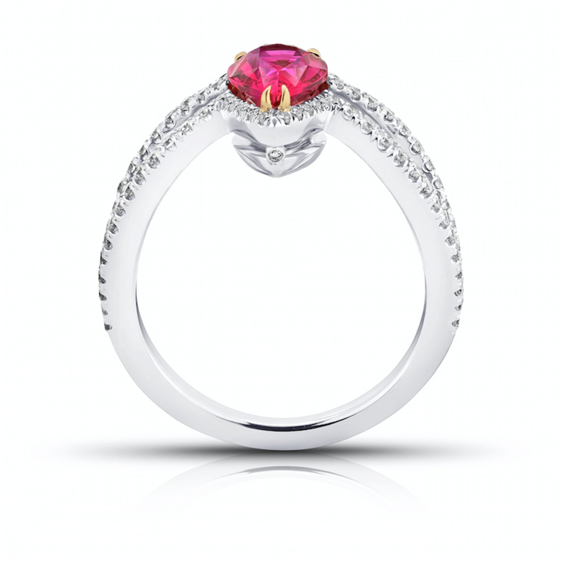 Contemporary Platinum & 18KT Yellow Gold Ruby & Diamond Ring profile