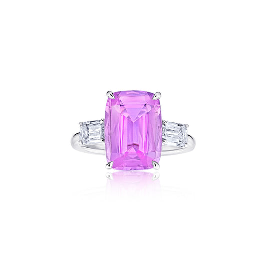 Contemporary Platinum Sapphire & Diamond Ring front