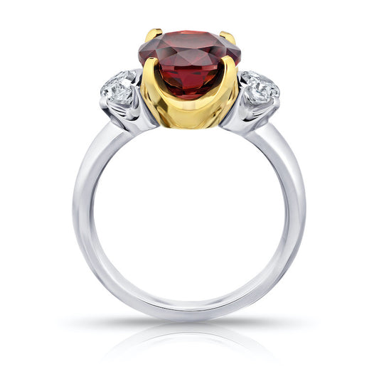 Contemporary Platinum & 18KT Yellow Gold Spinel & Diamond Ring profile