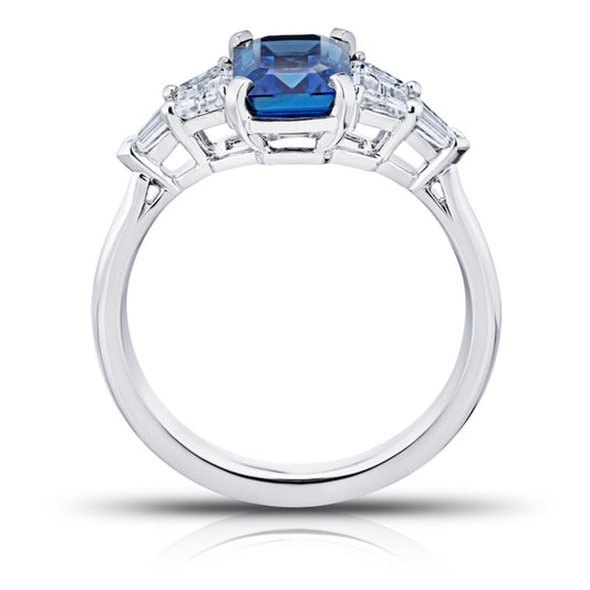 Contemporary Platinum Sapphire & Diamond Ring profile