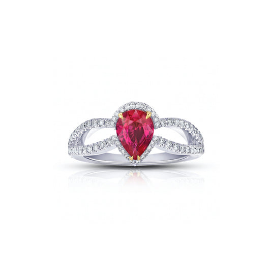 Contemporary Platinum & 18KT Yellow Gold Ruby & Diamond Ring front