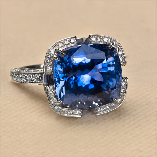 Post-1980s 18KT White Gold Sapphire & Diamond Ring
 front