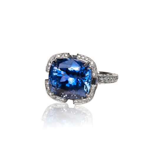 Post-1980s 18KT White Gold Sapphire & Diamond Ring
 front