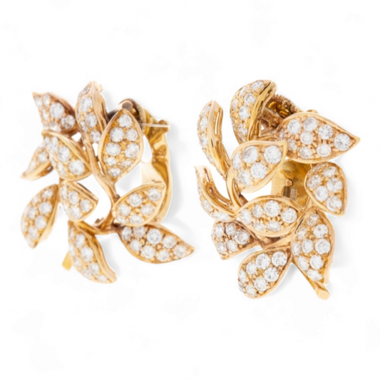 Post-1980s 18KT Yellow Gold Diamond Earrings side