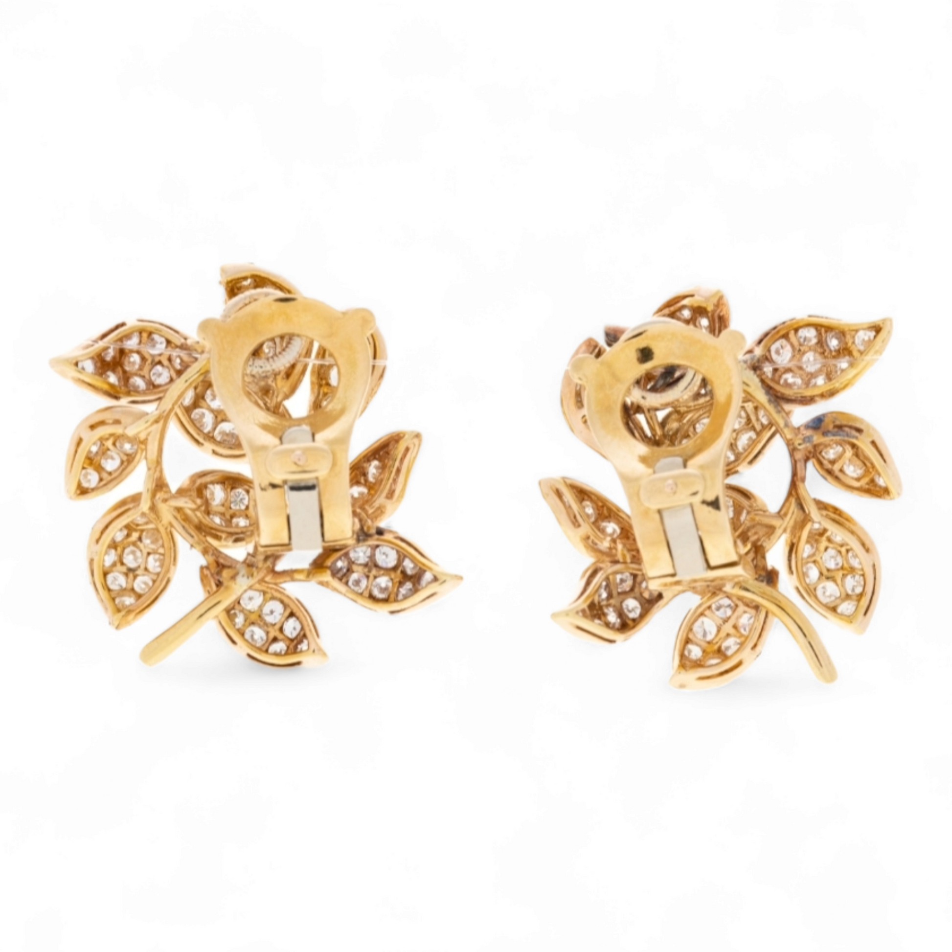 Post-1980s 18KT Yellow Gold Diamond Earrings back