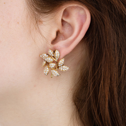 Post-1980s 18KT Yellow Gold Diamond Earrings on ear