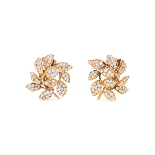 Post-1980s 18KT Yellow Gold Diamond Earrings front