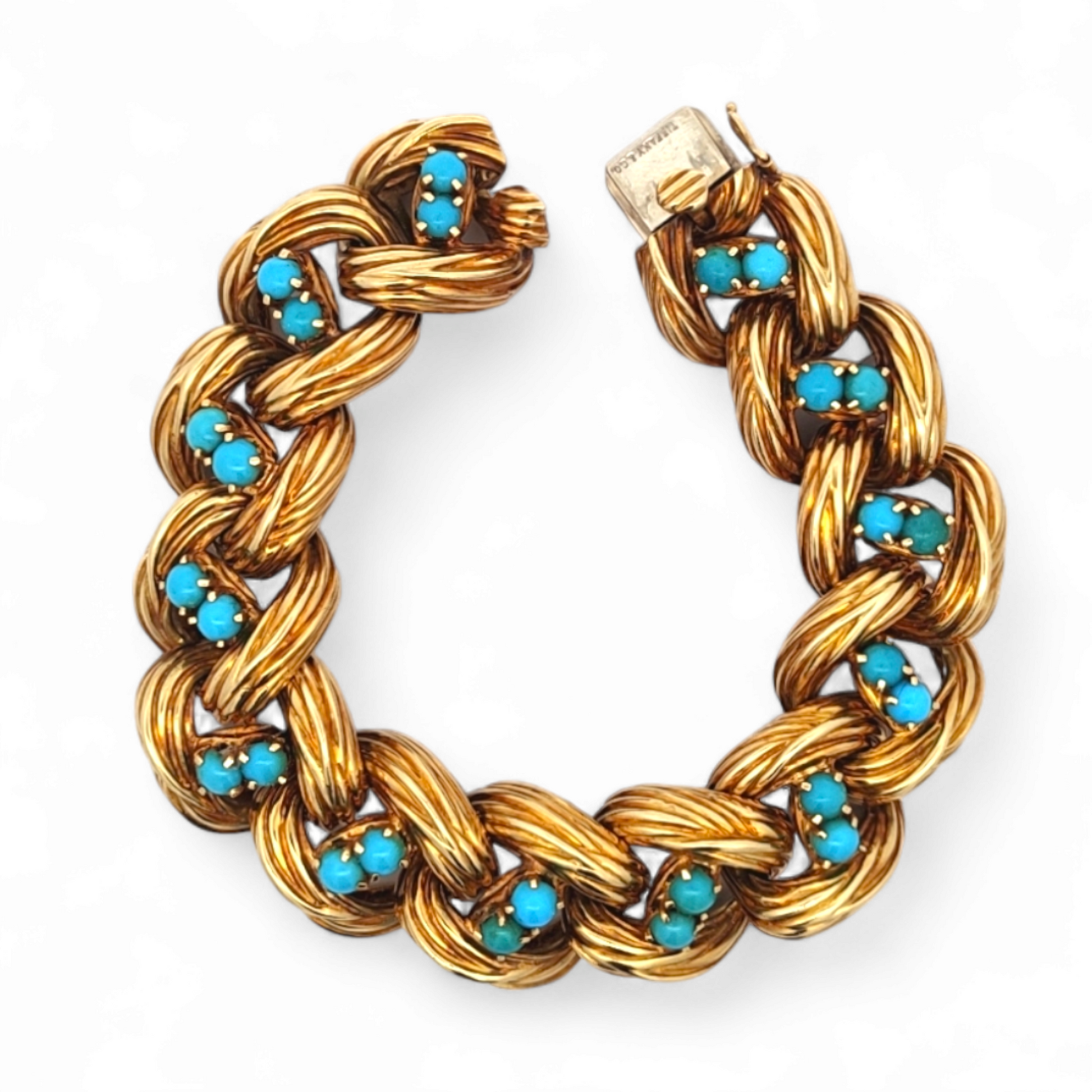 Tiffany & Co. 1970s 18KT Yellow Gold Turquoise Bracelet front