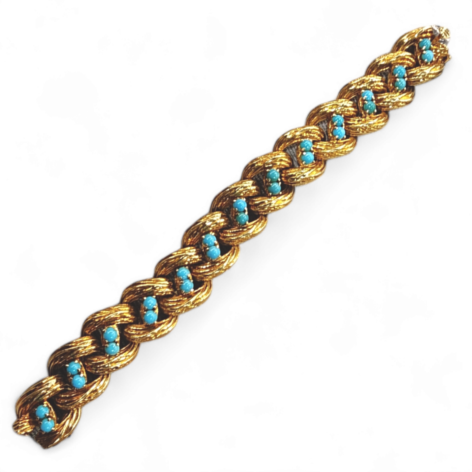 Tiffany & Co. 1970s 18KT Yellow Gold Turquoise Bracelet front