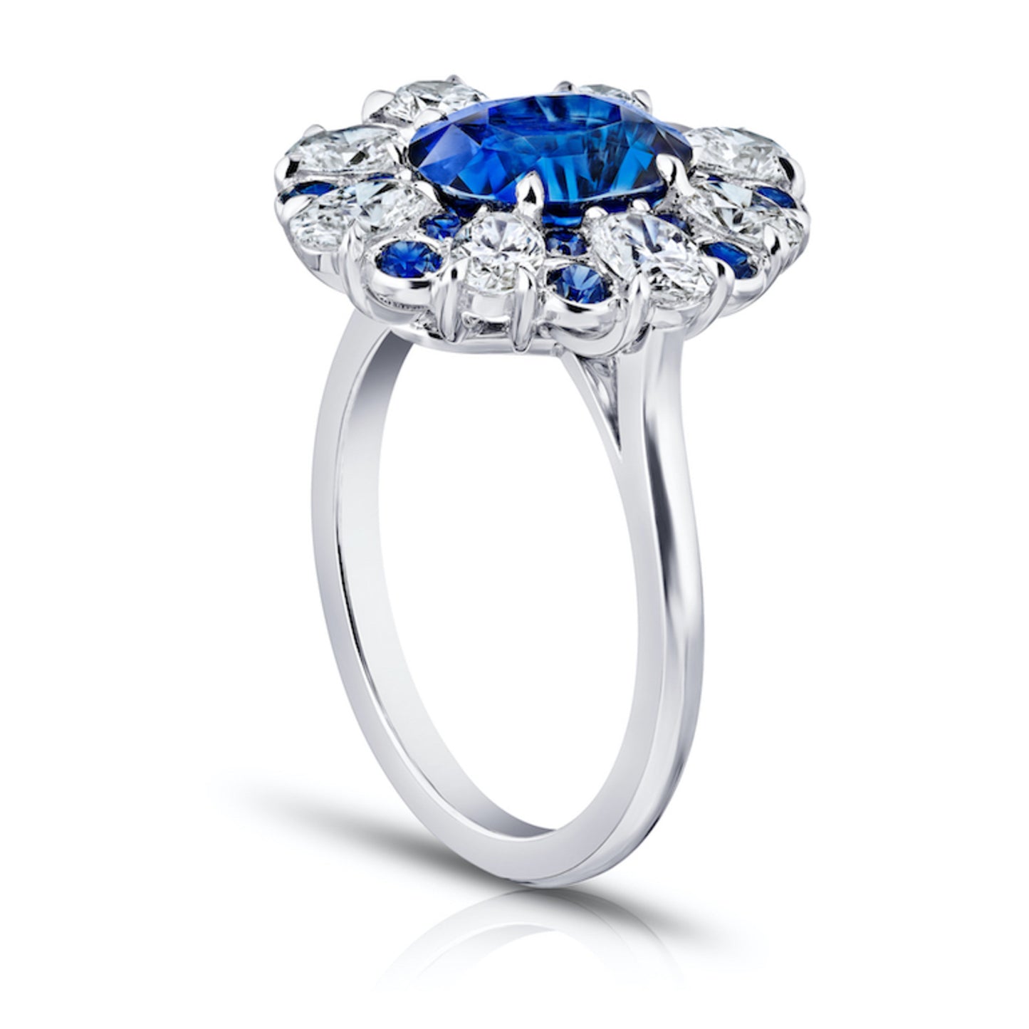 Contemporary Platinum Sapphire & Diamond Ring side