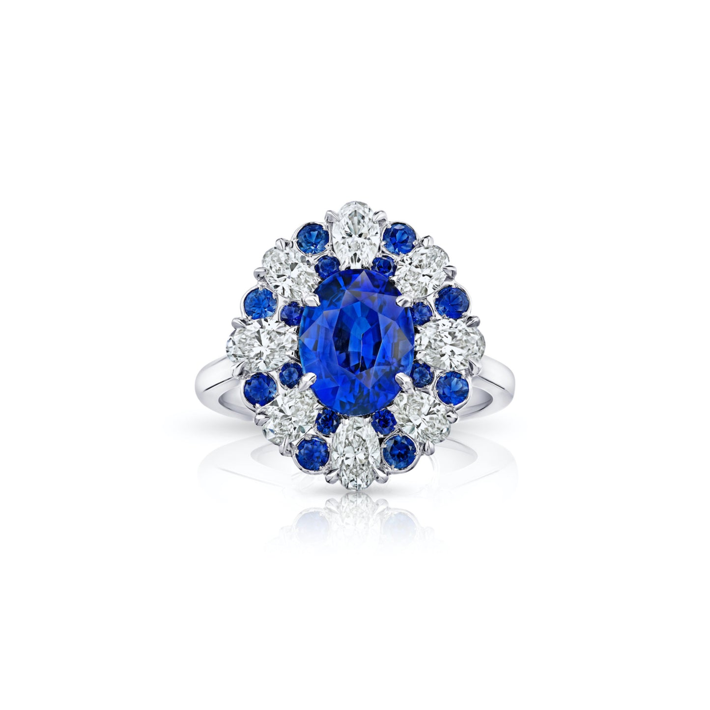 Contemporary Platinum Sapphire & Diamond Ring front