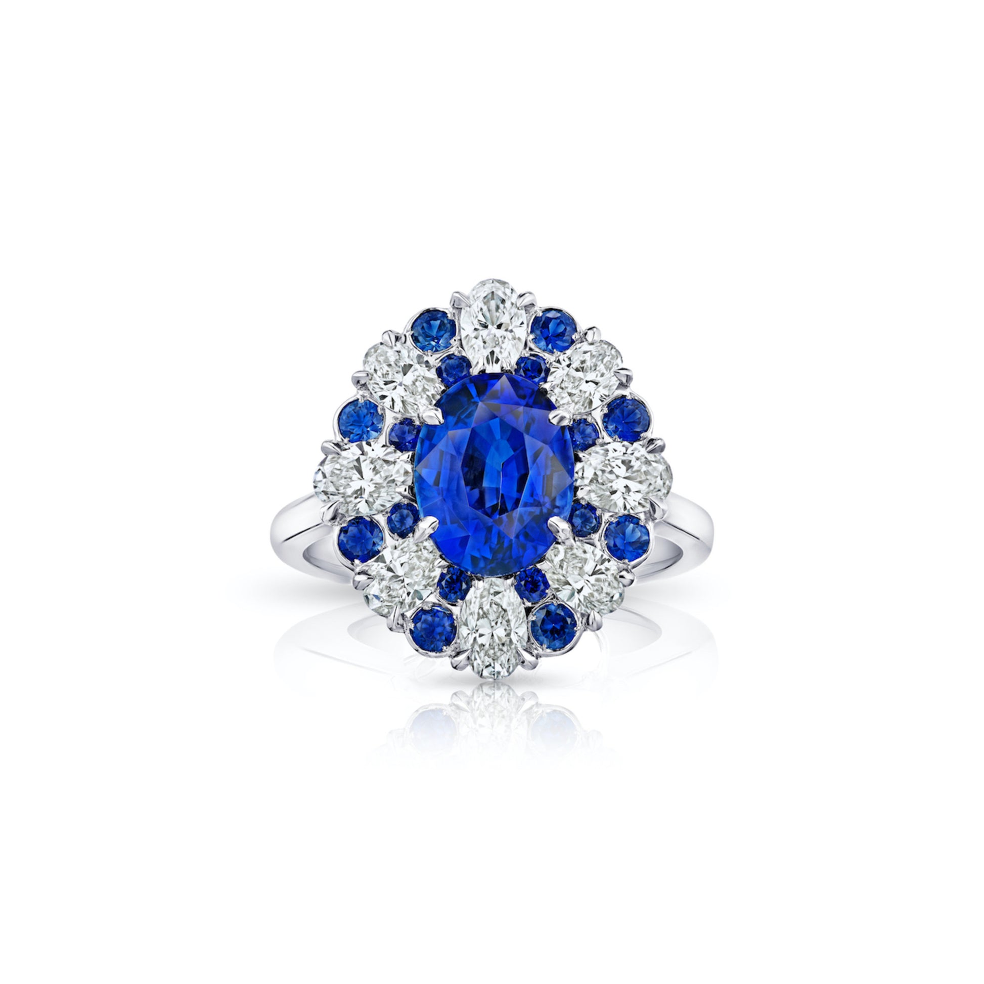 Contemporary Platinum Sapphire & Diamond Ring front