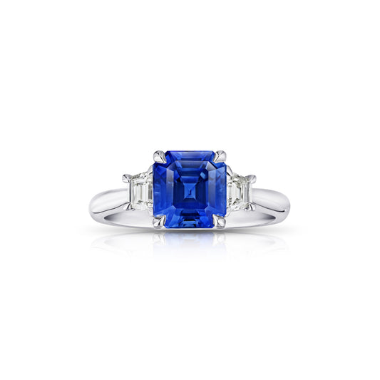 Contemporary Platinum Sapphire & Diamond Ring front