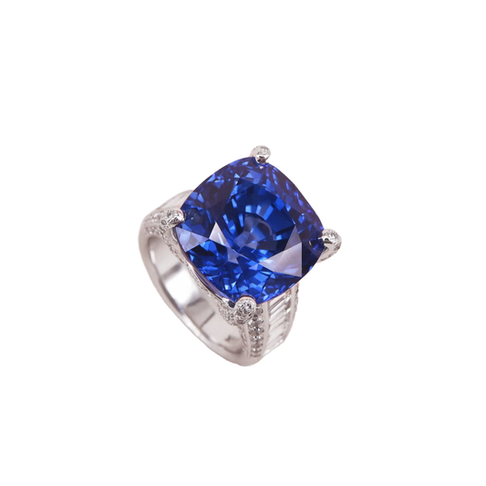 Contemporary 18KT White Gold Sapphire & Diamond Ring front