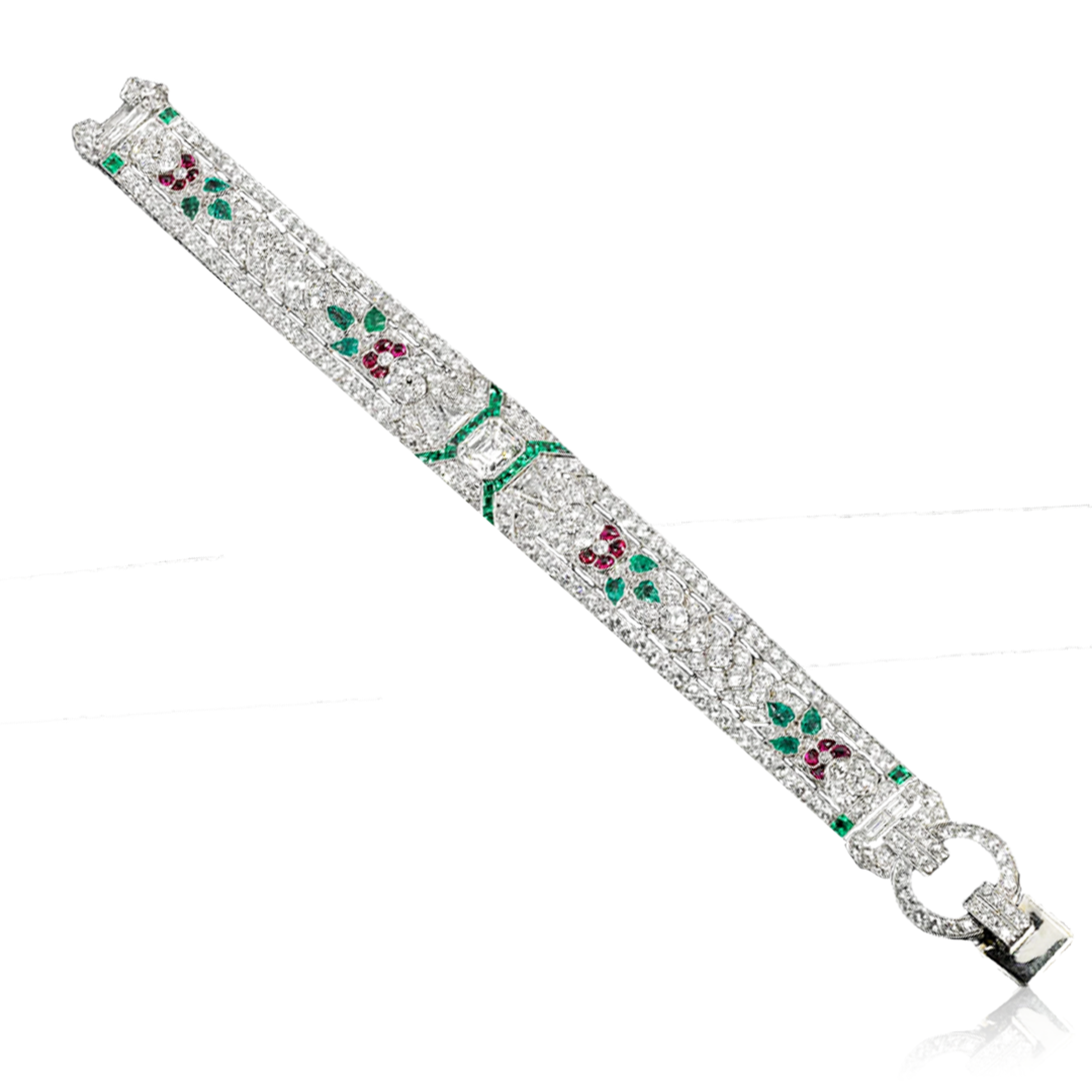 Oscar Heyman Bros Art Deco Platinum Diamond, Emerald & Ruby Bracelet front