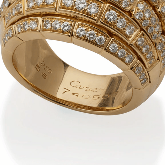 Cartier Paris Post-1980s 18KT Yellow Gold Diamond Maillon Panthère Ring signature